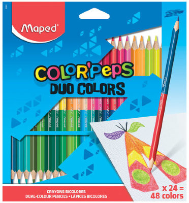Карандаши двухцветные MAPED (Франция) "Color Pep's" 24 шт., 48 цветов, трехгранные, двусторонние, 829602
