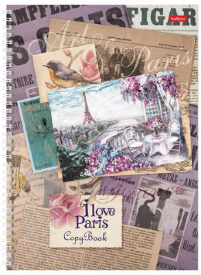 Тетрадь А4 80 л. HATBER гребень, клетка, обложка твердая, срез 5 цветов, "I love Paris", 80Тт4В1гр_16970