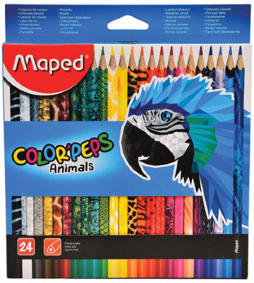 Карандаши цветные MAPED (Франция) "Color Pep's Animals'", 24 цвета, трехгранные, заточенные, европодвес, 832224