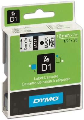 Картридж для принтеров этикеток DYMO D1, 12 мм х 7 м, лента пластиковая, чёрный шрифт, белый фон