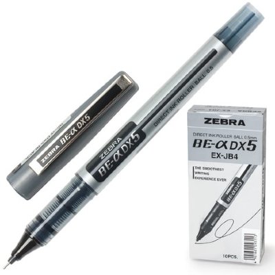 Ручка-роллер ZEBRA "Zeb-Roller DX5", ЧЕРНАЯ, корпус серебристый, узел 0,5 мм, линия письма 0,3 мм