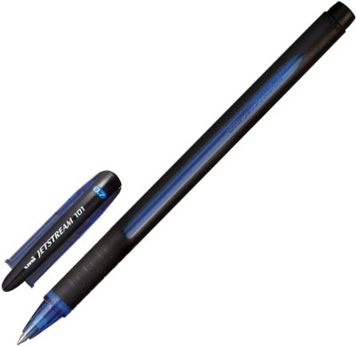 Ручка шариковая масляная с грипом UNI "JetStream", СИНЯЯ, корпус синий, узел 0,7 мм, линия письма 0,35 мм