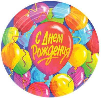 Одноразовые тарелки комплект 8 шт., "С днем рождения, шары", картон, диаметр 170 мм, для холодного/горячего