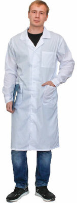 Халат медицинский мужской белый, тиси, размер 52-54, рост 170-176, плотность ткани 120 г/м2, 610761