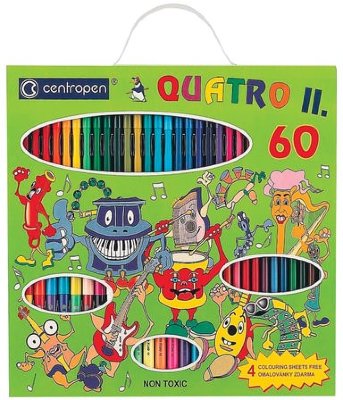 Фломастеры CENTROPEN "Quatroll", набор 60 предметов, 44 фломастера + 12 карандашей + 4 раскраски