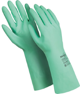 Перчатки латексные MANIPULA "Контакт", хлопчатобумажное напыление, размер 9-9,5 (L), зеленые, L-F-02