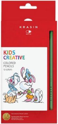 Карандаши цветные КРАСИН "Веселый кролик", 12 цв., заточенные, 177 мм