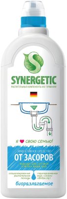 Средство для прочистки канализационных труб 1 л SYNERGETIC, биоразлагаемое, для всех труб и септиков