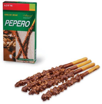 Печенье-соломка LOTTE "Pepero Almond", в шоколадной глазури с миндалем, в картонной упаковке, 36 г, Корея, 62004MO