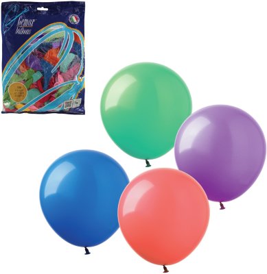 Шары воздушные 12" (30 см), комплект 100 шт., 12 пастельных цветов, в пакете