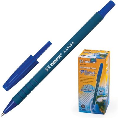 Ручка шариковая BEIFA (Бэйфа), СИНЯЯ, корпус синий, узел 0,7 мм, линия письма 0,5 мм