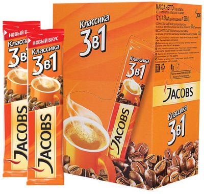 Кофе растворимый JACOBS (Якобс) "3 в 1 Классик", 12 г, пакетик, 56718