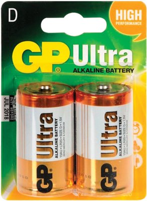 Батарейки GP Ultra, D (LR20, 13А), алкалиновые, комплект 2 шт., в блистере