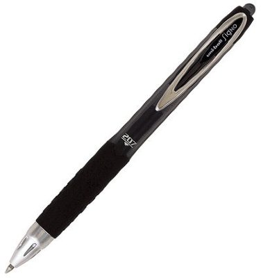 Ручка гелевая автоматическая с грипом UNI-BALL "Signo", ЧЕРНАЯ, корпус тонированный, узел 0,7 мм, линия письма 0,4 мм