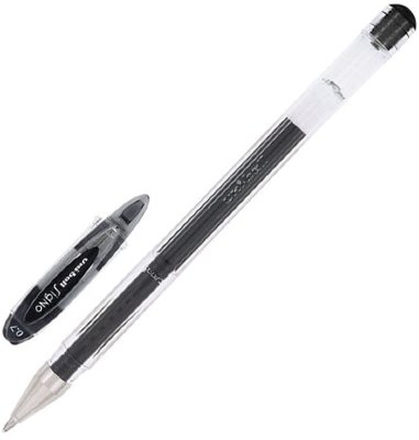 Ручка гелевая UNI-BALL "Signo", ЧЕРНАЯ, корпус прозрачный, узел 0,7 мм, линия письма 0,4 мм