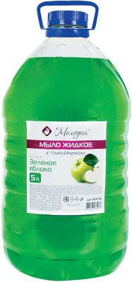 Мыло жидкое 5 л, МЕЛОДИЯ "Зеленое яблоко", с глицерином, ПЭТ