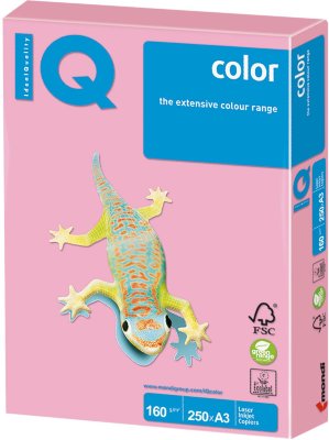 Бумага IQ color БОЛЬШОЙ ФОРМАТ (297х420 мм), А3, 160 г/м2, 250 л., пастель, розовая, PI25