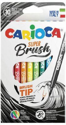 Фломастеры с наконечником-кистью CARIOCA (Италия) "Super Brush", 10 цветов, смываемые, 42937