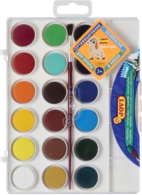 Краски акварельные JOVI, 18 цветов, с кистью, пластиковая коробка, европодвес