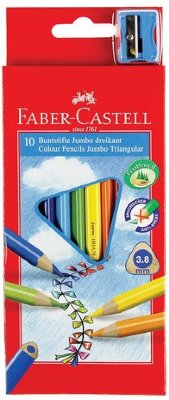 Карандаши цветные утолщенные FABER-CASTELL "Jumbo" 10 цветов, трехгранные, с точилкой