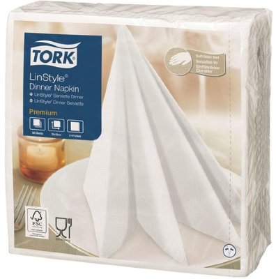 Салфетки бумажные нетканые сервировочные TORK LinStyle Premium, 39х39, 50 шт., белые, 478711