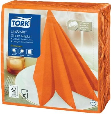 Салфетки бумажные нетканые сервировочные TORK LinStyle Premium, 39х39, 50 шт., оранжевые, 478851