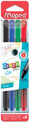 Ручки капиллярные MAPED В НАБОРЕ из 4 штук, "Graph Pep's", АССОРТИ, трехгранные, 0,4 мм, 749020