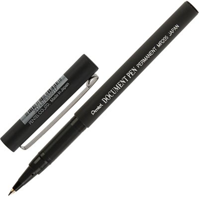 Ручка-роллер PENTEL "Document Pen", ЧЕРНАЯ, корпус черный, узел 0,5 мм, линия письма 0,25 мм