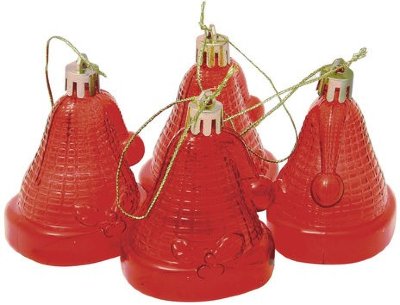 Украшения елочные подвесные "Колокольчики", НАБОР 4 шт., 6,5 см, пластик, полупрозрачные, красные