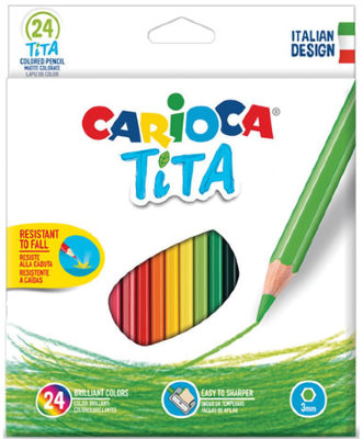 Карандаши цветные CARIOCA "Tita", 24 цвета, пластиковые, шестигранные, заточенные, европодвес, 42794